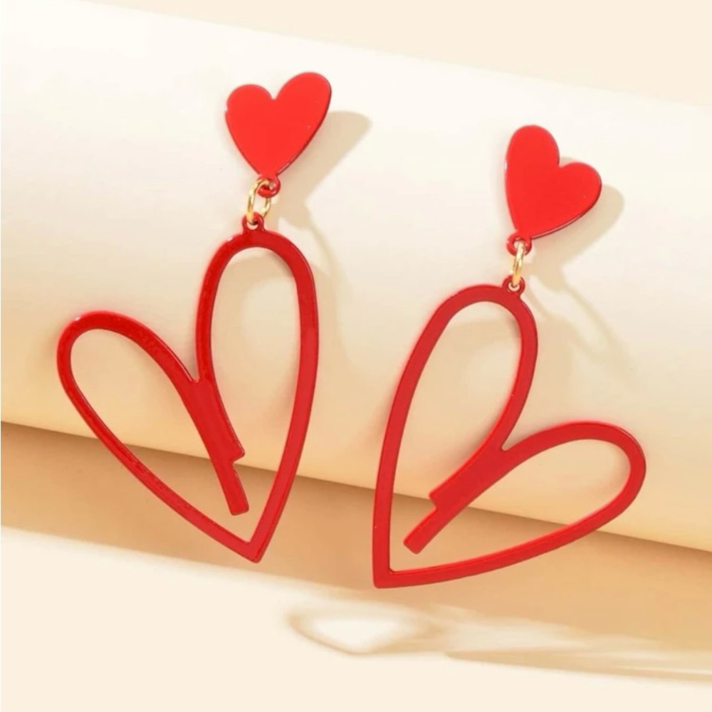 Red heart shaped earrings